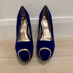 Blue Velvet Qupid Women's Shoes with Gold Accent